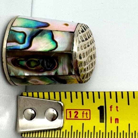 Vintage Thimble With Mother Of Pearl & Abalone Inlay Floral Design 1 inch - Picture 5 of 7